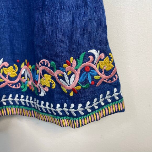 Boden Dakota Blue Linen Embroidered Long Sleeve Dress Artsy Boho Womens 4P 4 New - Picture 5 of 17
